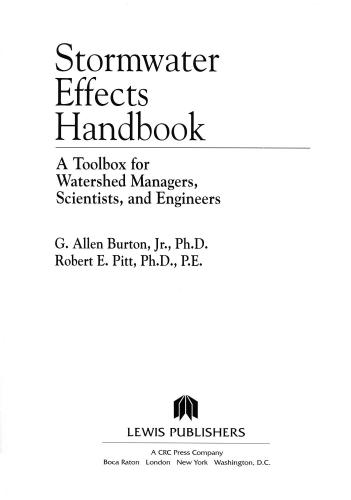 Stormwater Effects Handbook A Toolbox For Watershed Managers Scientists And Engineers 1st Edition G Allen Burton Jr