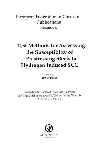 B0801 Test Methods For Assessing The Susceptibility Of Prestressing Steel To Hydrogen Induced Scc Efc 37 Matsci B Iseke