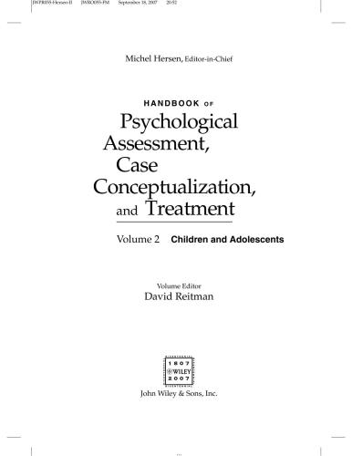 Handbook Of Psychological Assessment Case Conceptualization And Treatment Twovolume Set Handbook Of Psychological Assessment Case Treatment Volume 2 Children And Adolescents 1 Auflage Michel Hersen