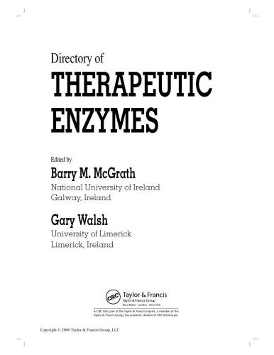 Directory Of Therapeutic Enzymes Barry M Mcgrath Gary Walsh