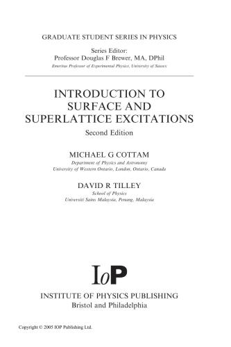 Introduction To Surface And Superlattice Excitations Second Edition Graduate Student Series In Physics Revised Michael G Cottam