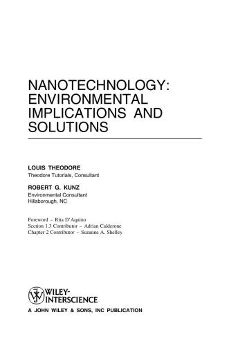 Nanotechnology Environmental Implications And Solutions 1 Auflage Louis Theodore