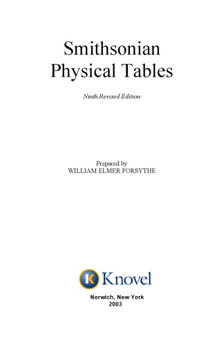 Smithsonian Physical Tables 9th Revised Edition Forsythe We