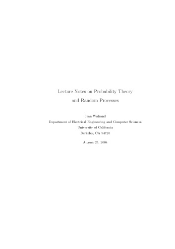 Lecture Notes On Probability And Random Processes University Of California Jean Walrand