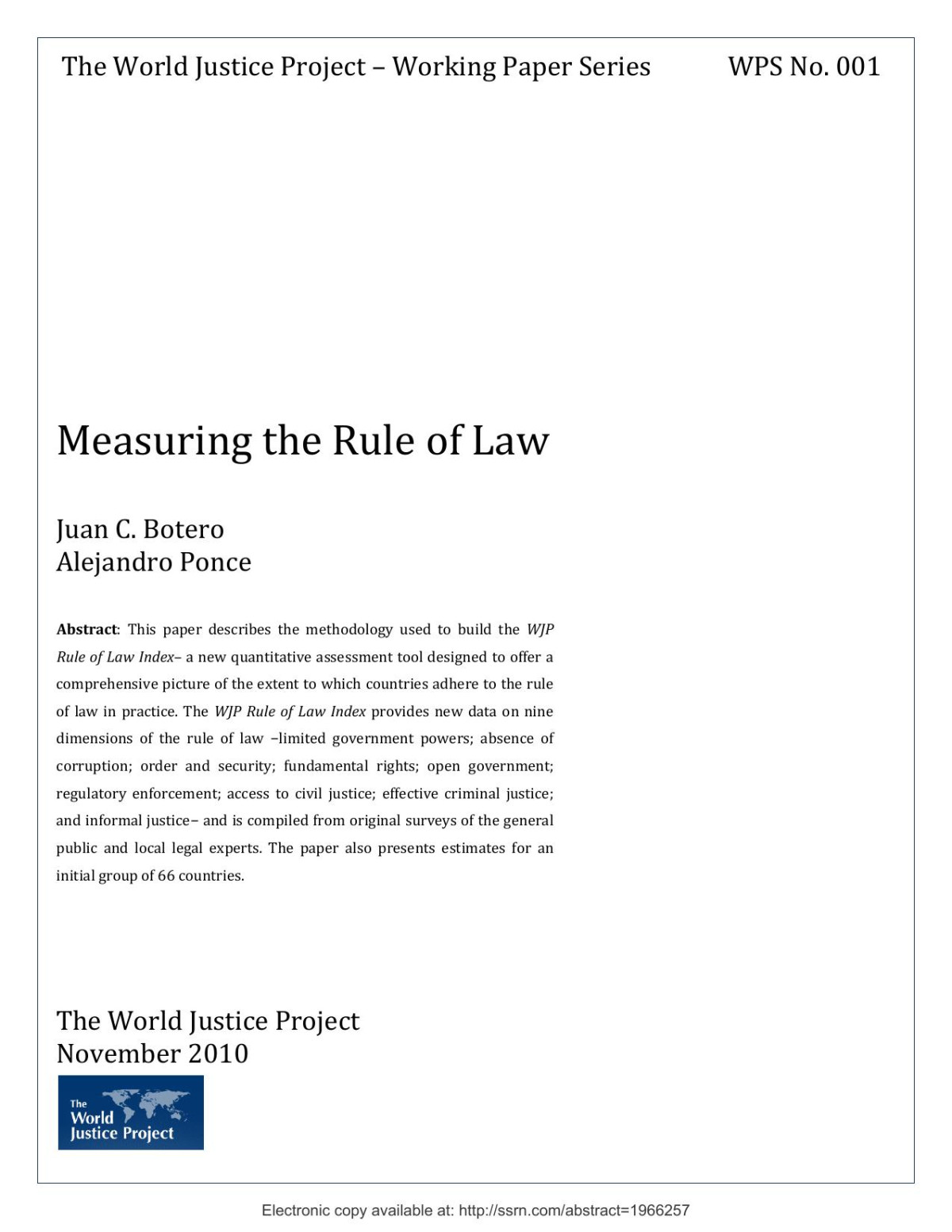 Measuring The Rule Of Law Juan Carlos Botero Alejandro Ponce