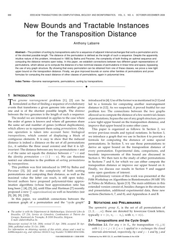 New Bounds And Tractable Instances For The Transposition Distance Anthony Labarre