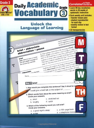Daily Academic Vocabulary Grade 3 Evanmoor Educational Publishers