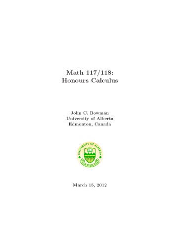 Math 117118 Honours Calculus Bowman Jc
