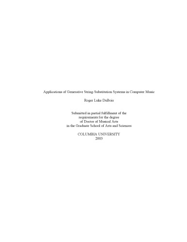 Applications Of Generative Stringsubstitution Systems In Computer Music Phd Thesis Dubois Rl