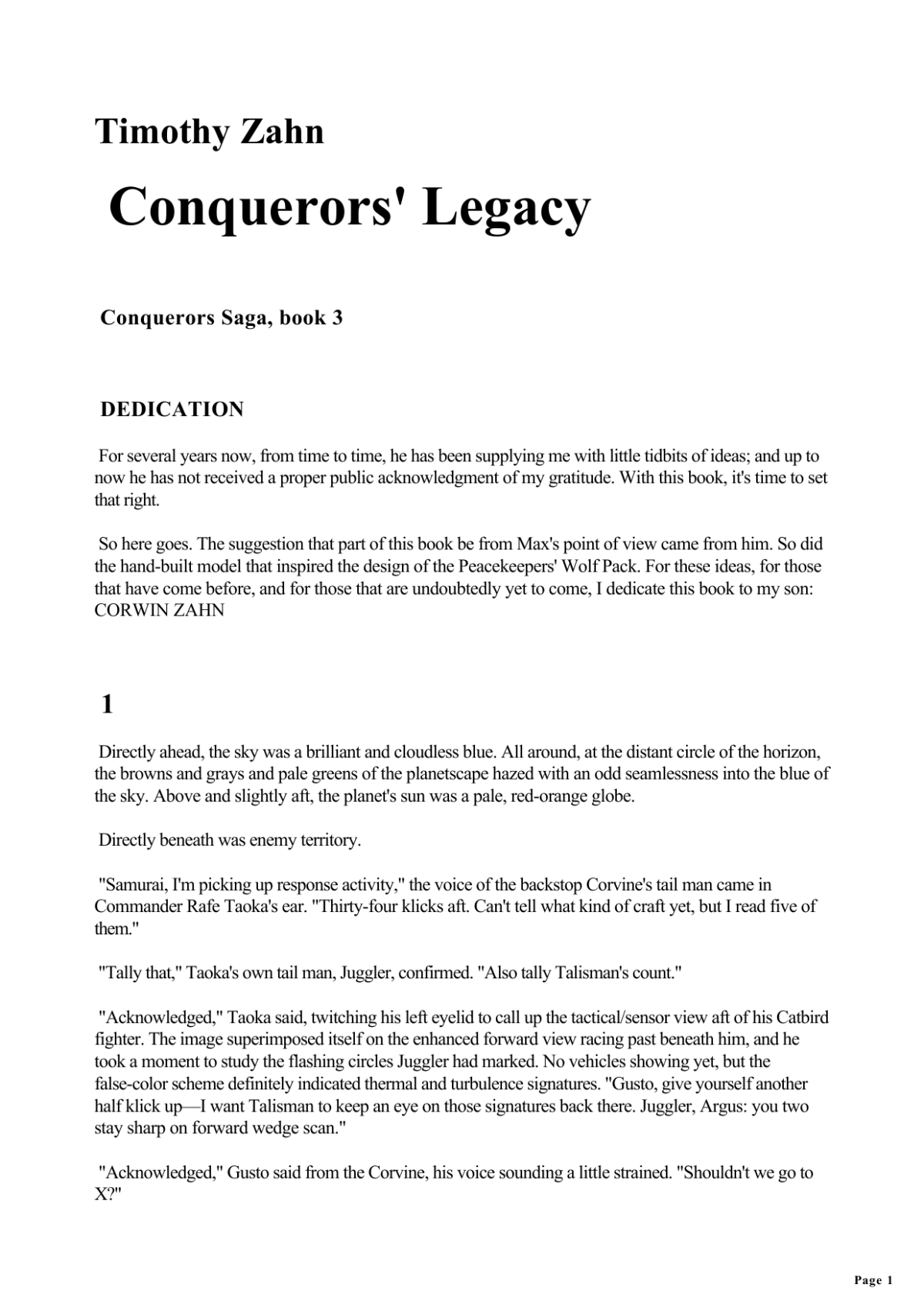Conquerors Legacy Zahn Timothy