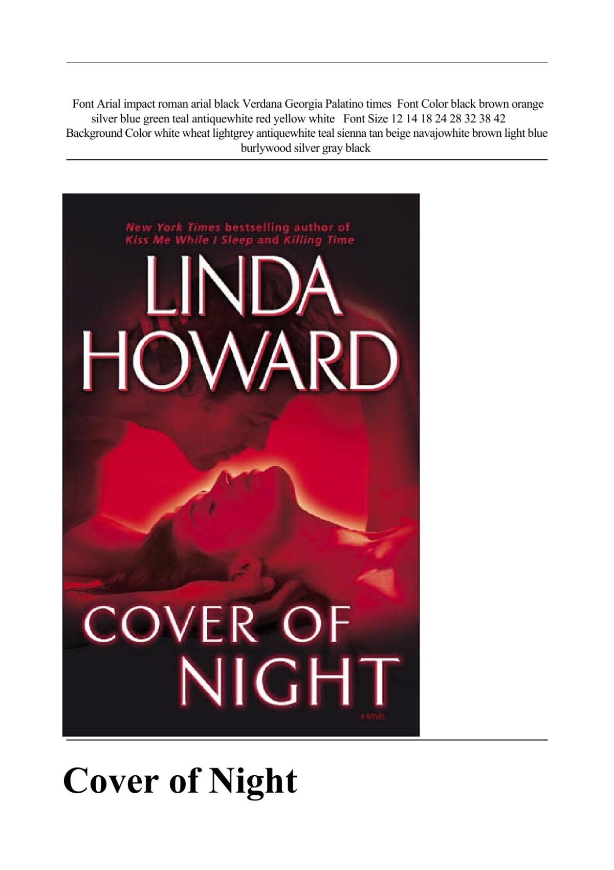 Cover Of Night Howard Linda