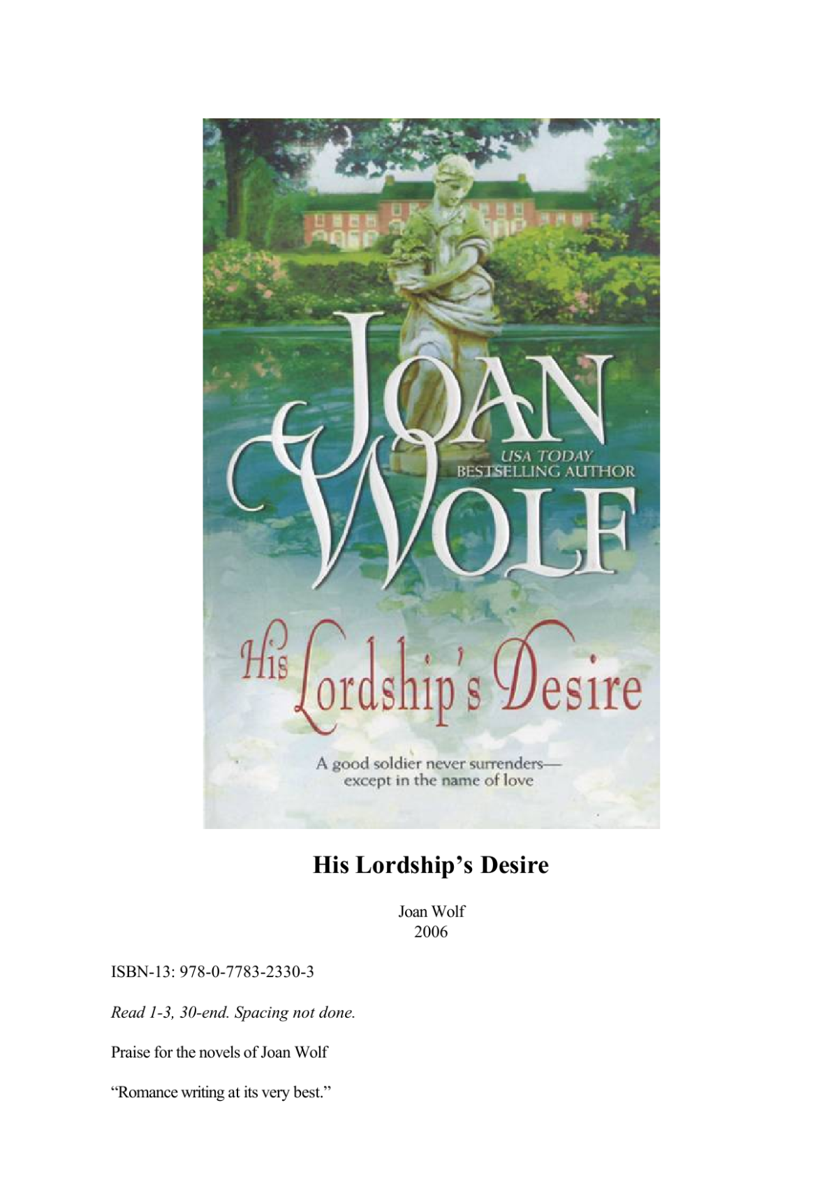 His Lordships Desire Wolf Joan