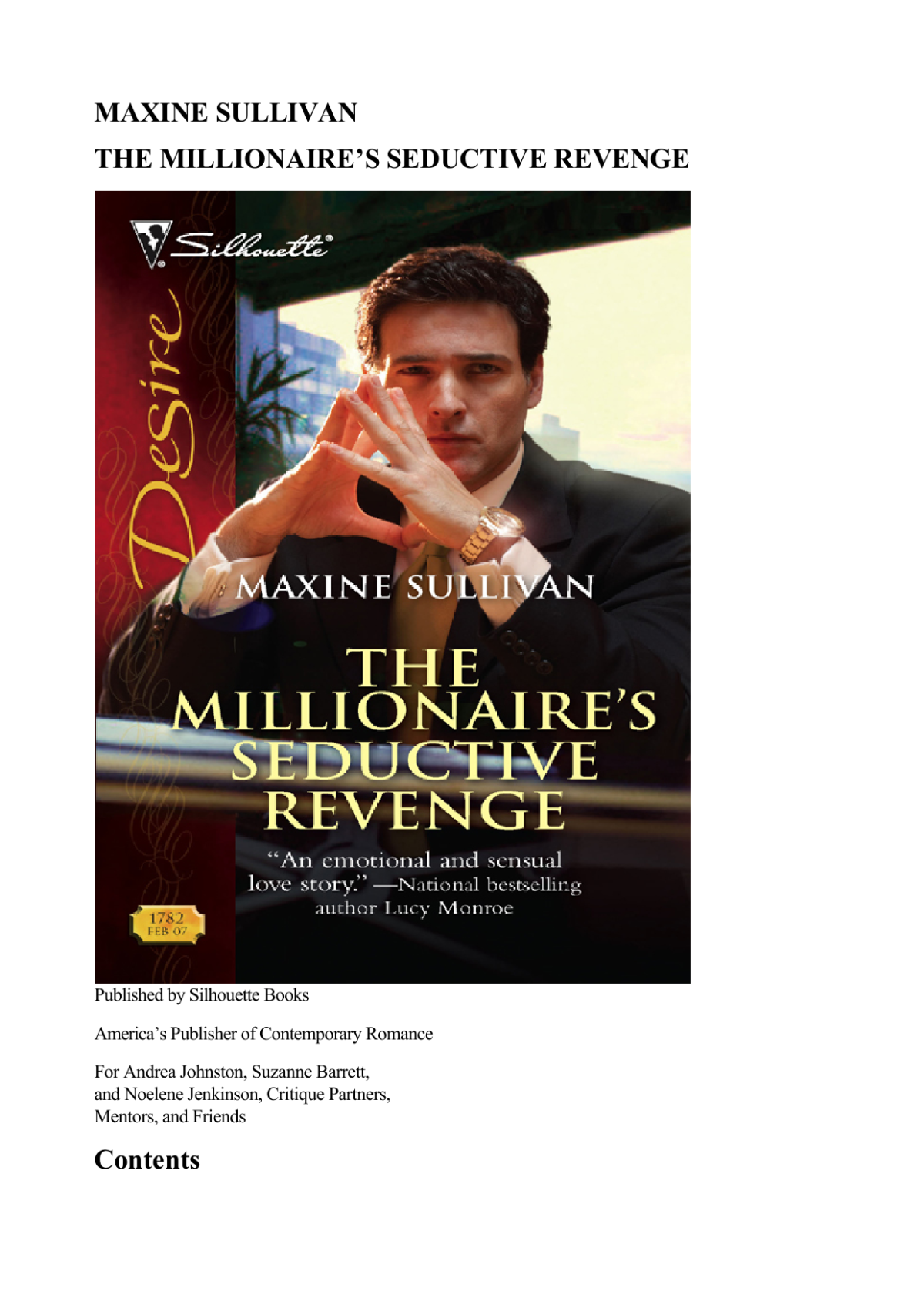 The Millionaires Seductive Revenge Sullivan Maxine