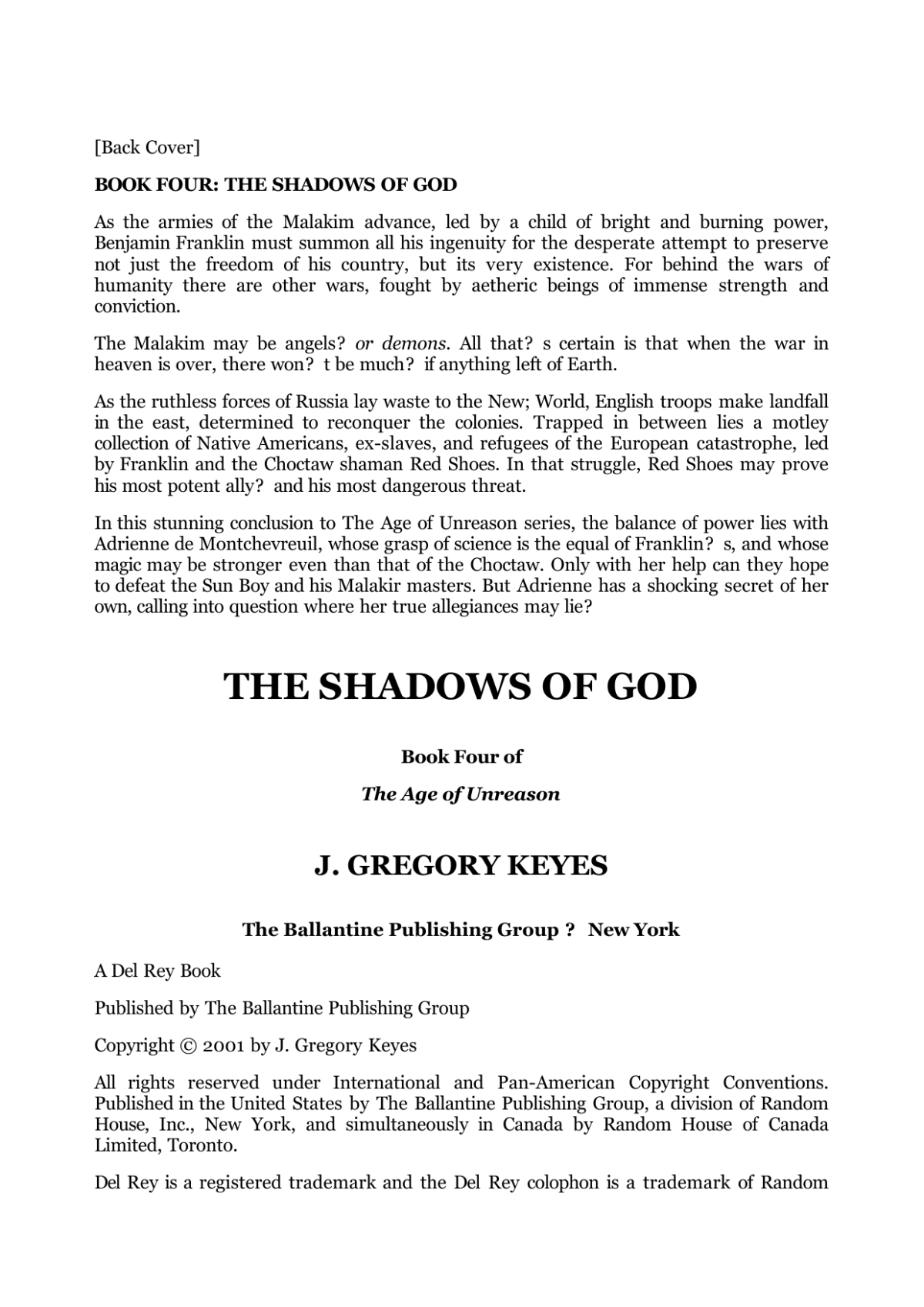The Shadows Of God Keyes Gregory J