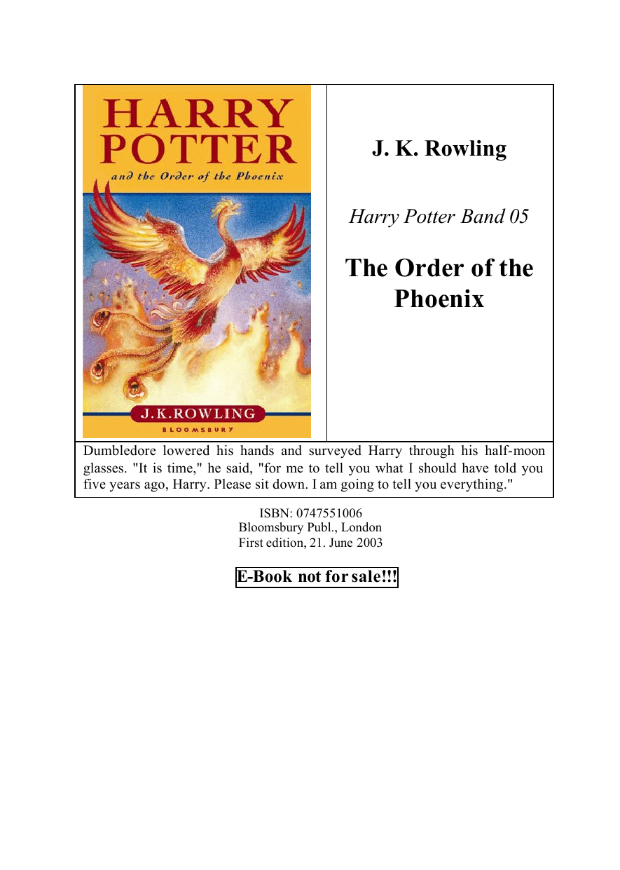 Harry Potter And The Order Of The Phoenix Rowling Joanne Kathleen