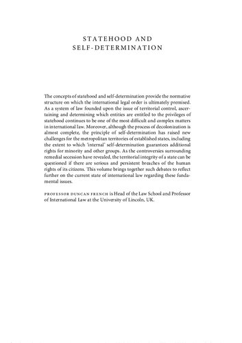Statehood And Selfdetermination Reconciling Tradition And Modernity In International Law Duncan French Ed