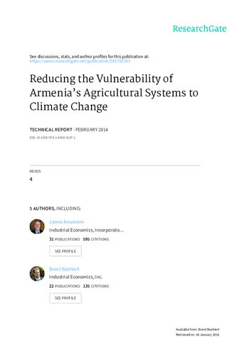 Reducing The Vulnerability Of Armenias Agricultural Systems To Climate Change Impact Assessment And Adaptation Options Nicolas Ahouissoussi