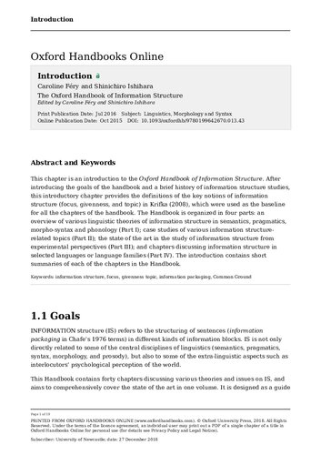 The Oxford Handbook Of Information Structure Caroline Fery Editor