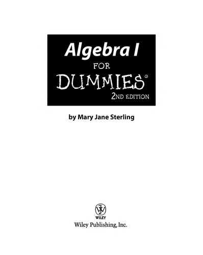 Algebra I For Dummies Mary Jane Sterling Sterling Mary Jane