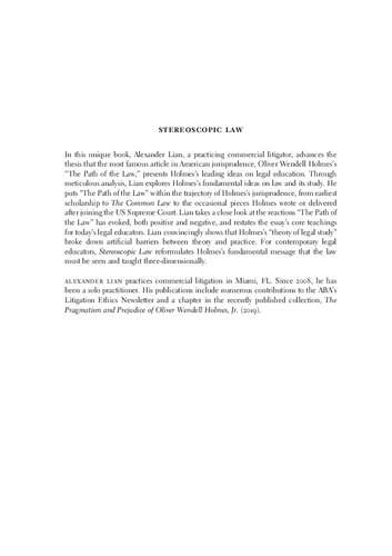 Stereoscopic Law Oliver Wendell Holmes And Legal Education Alexander Lian