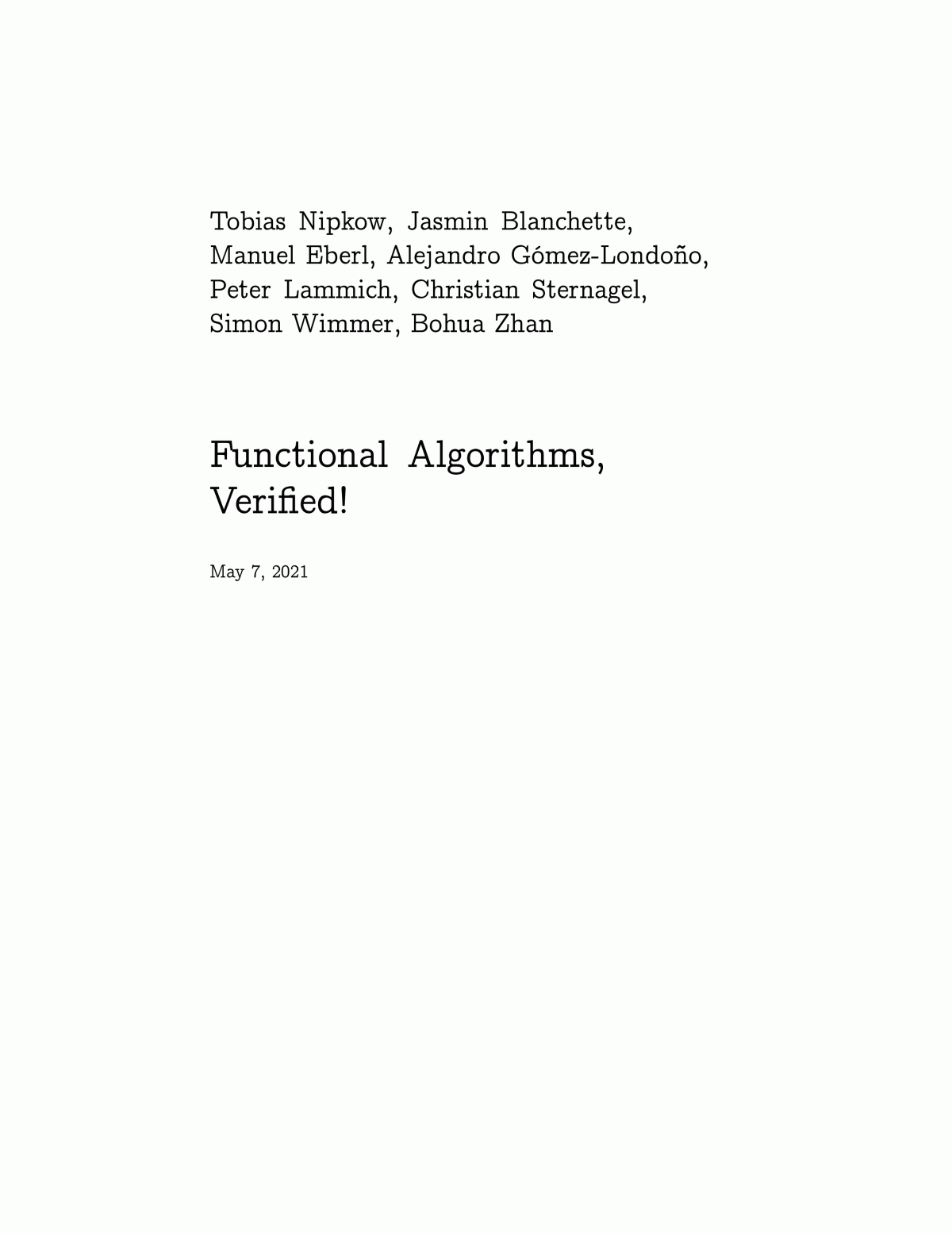 Functional Algorithms Verified 1st Tobias Nipkow Jasmin Blanchette