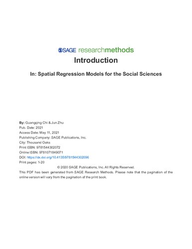 Spatial Regression Models For The Social Sciences Advanced Quantitative Techniques In The Social Sciences 1st Edition Guangqing Chi