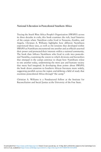 National Liberation In Postcolonial Southern Africa A Historical Ethnography Of Swapos Exile Camps Christian A Williams
