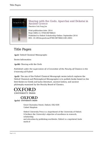 Sharing With The Gods Aparchai And Dekatai In Ancient Greece Online Theodora Suk Fong Jim Suk Fong Jim