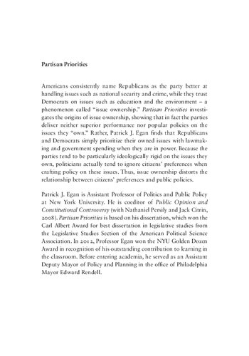 Partisan Priorities How Issue Ownership Drives And Distorts American Politics Patrick J Egan