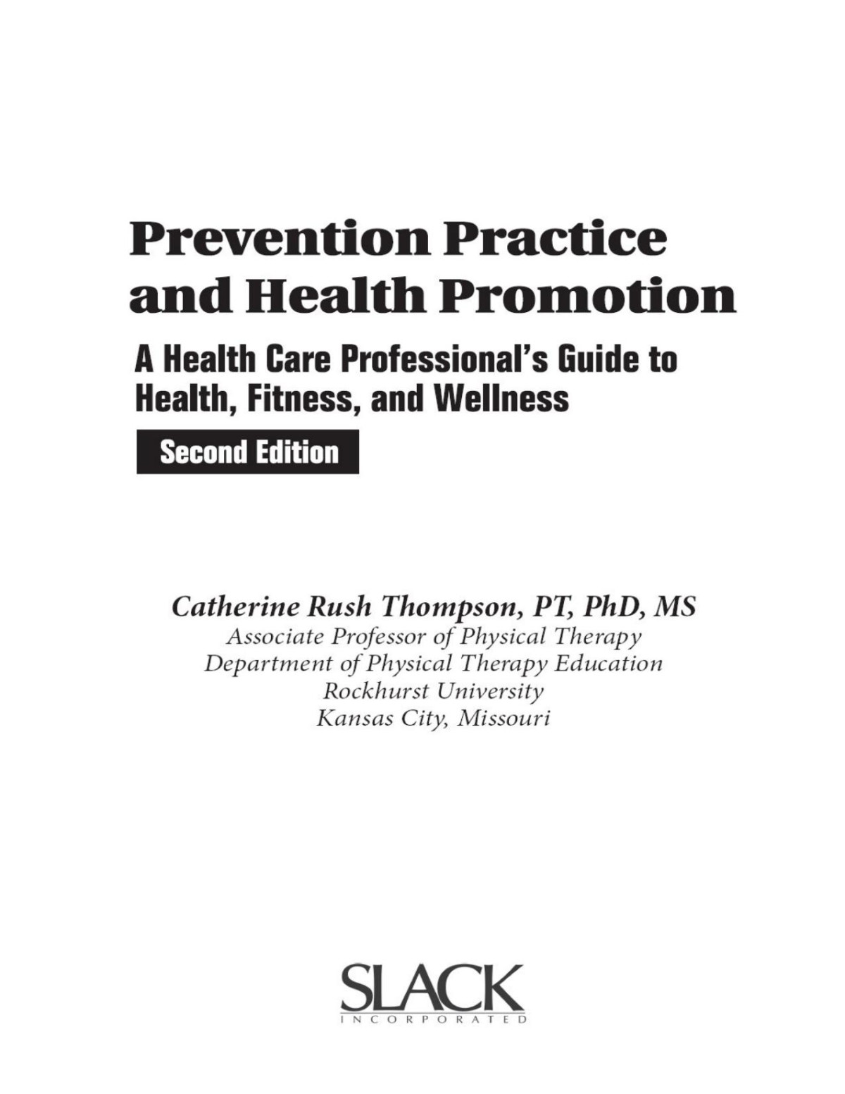 Prevention Practice And Health Promotion 2nd Edition Catherine Rush Thompson