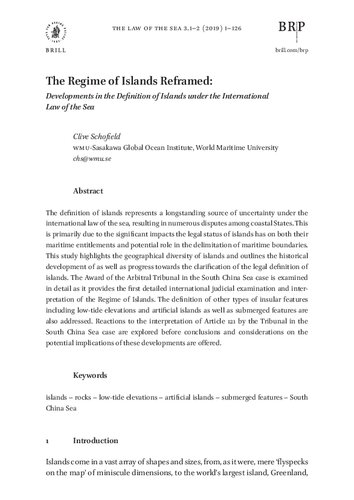 The Regime Of Islands Reframed Developments In The Definition Of Islands Under The International Law Of The Sea Clive Schofield