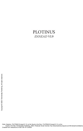 Ennead Vi9 On The Good Or The One Plotinus Stephen R L Clark