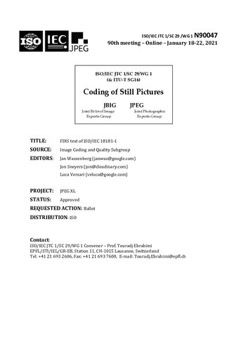 Isoiec 181811 Information Technology Jpeg Xl Image Coding System Part 1 Core Coding System Fdis Iso