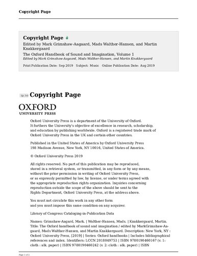 The Oxford Handbook Of Sound And Imagination Mark Grimshawaagaard Mads Waltherhansen Martin Knakkergaard