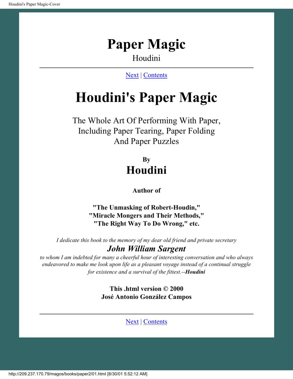 Houdinis Paper Magic The Whole Art Of Paper Tricks Including Paper Folding Paper Tearing And Paper Puzzles 1st Edition Houdini