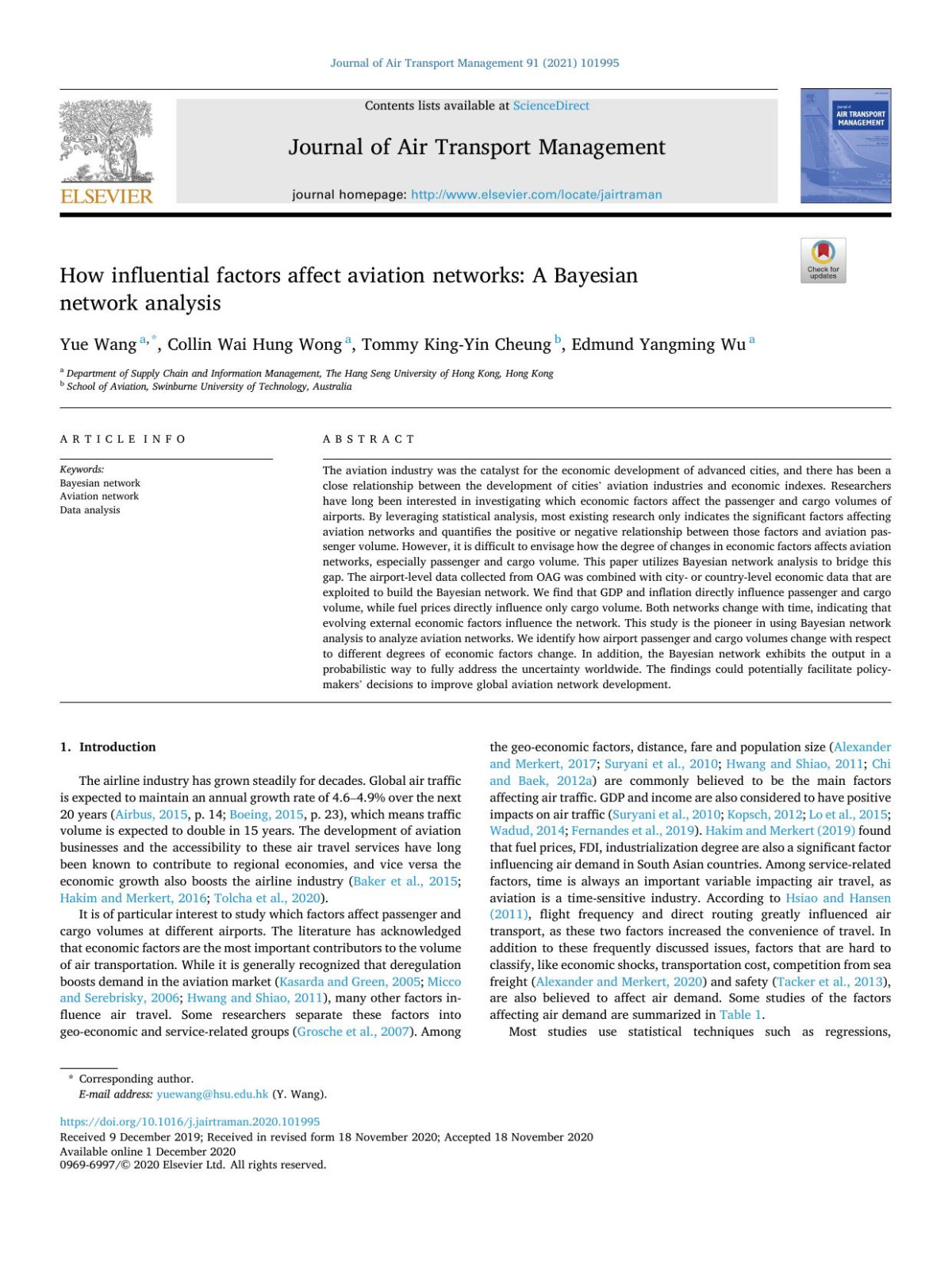 How Influential Factors Affect Aviation Networks A Bayesian Network Analysis Yue Wang