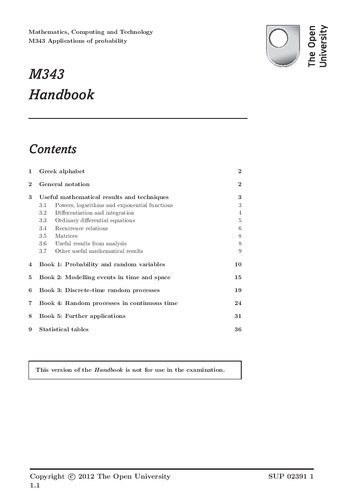 M343 Applications Of Probability Probability And Random Variables Open University Course Team