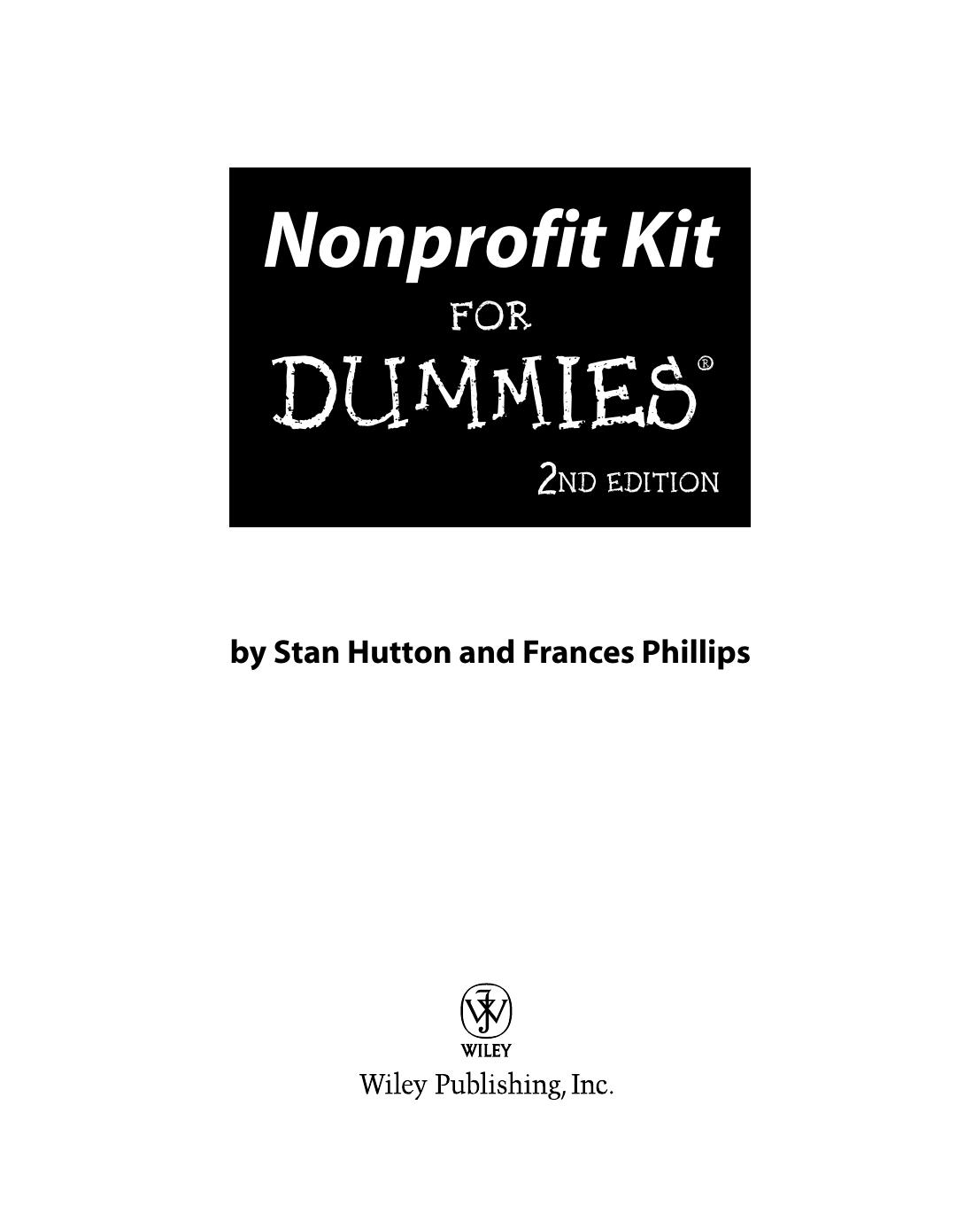 Nonprofit Kit For Dummies 2nd Edition Hutton Stan Phillips Frances