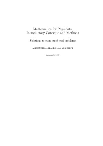 Mathematics For Physicists Instructors Manual Solution To Even Numbered Problems Alexander Altland