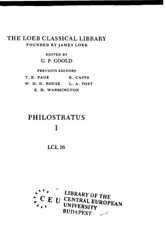 Philostratus Life Of Apollonius Of Tyana Books Iiv Loeb Classical Library 16 1st Edition Philostratus