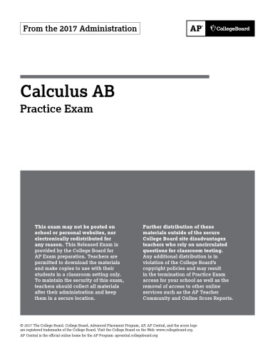 Ap Calculus Ab 2017 Practice Exam College Board