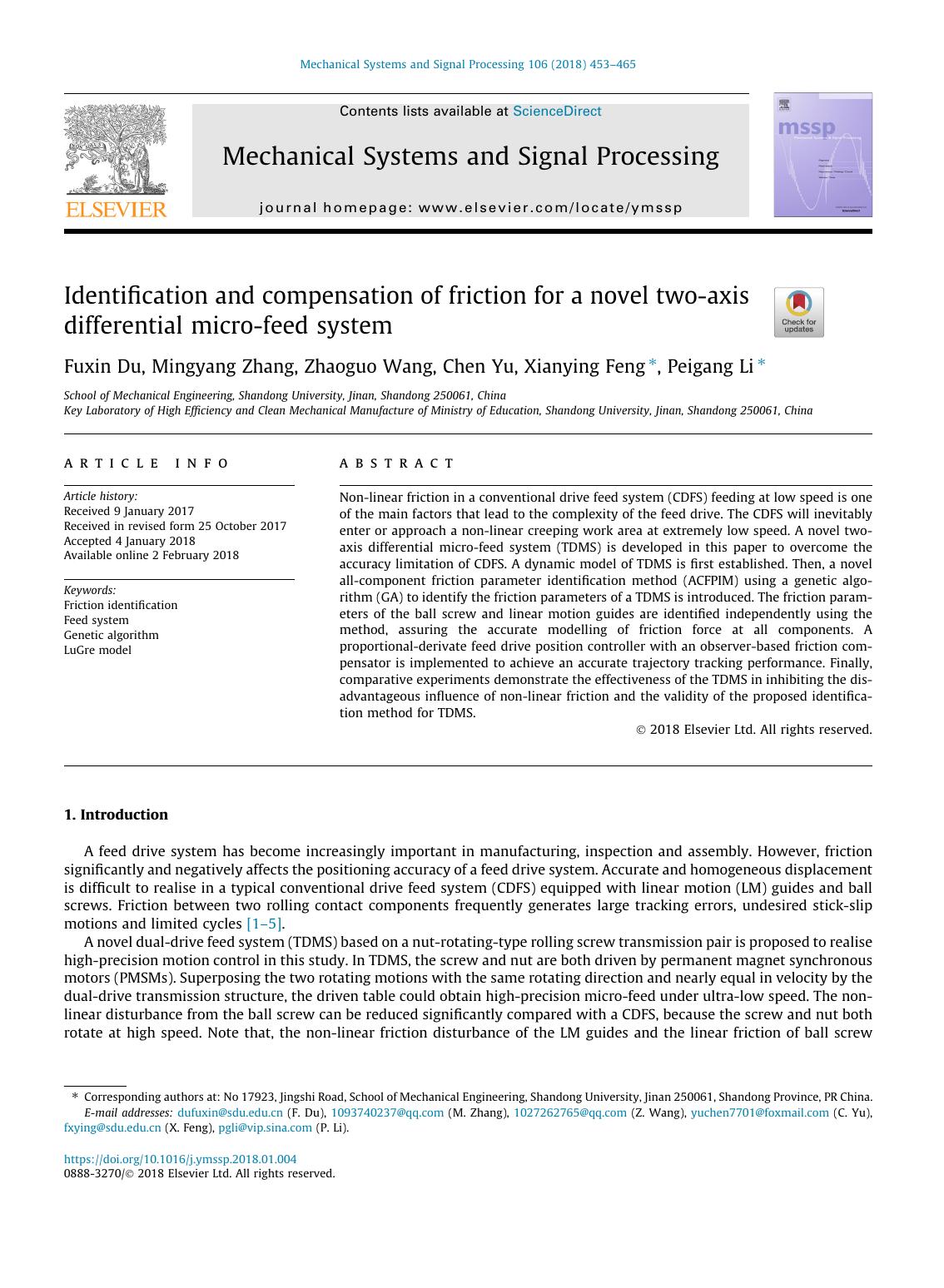 Identification And Compensation Of Friction For A Novel Twoaxis Differential Microfeed System Fuxin Du Mingyang Zhang Zhaoguo Wang Chen Yu Xianying Feng Peigang Li