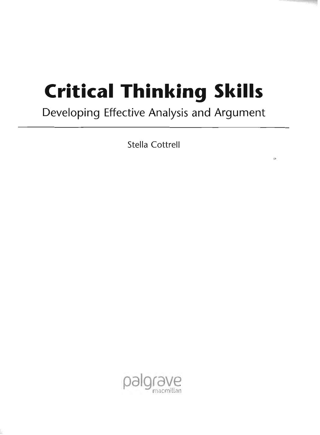 Critical Thinking Skills Palgrave Study Skills New Edition Cottrell