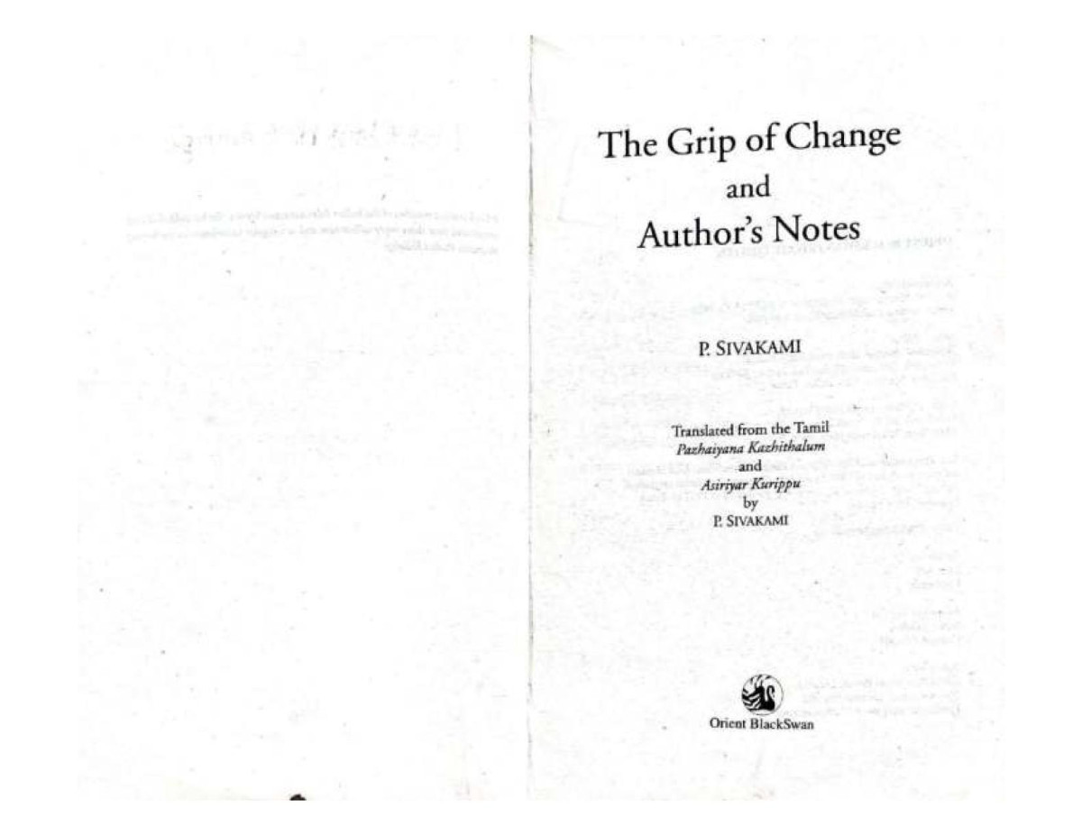 The Grip Of Change And Authors Notes P Sivakami Civakami