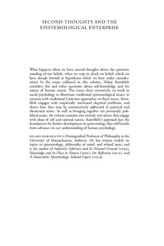 Second Thoughts And The Epistemological Enterprise Hilary Kornblith
