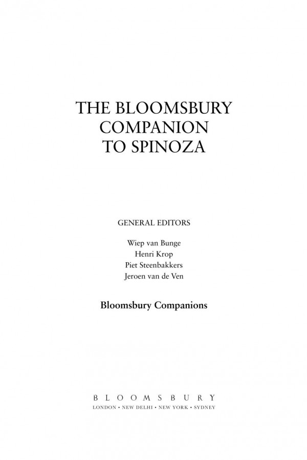 The Bloomsbury Companion To Spinoza 1st Edition Wiep Van Bunge