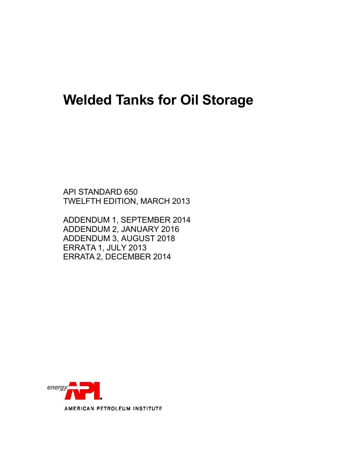 Api 650 2018 Welded Tanks For Oil Storage Api 650 2018