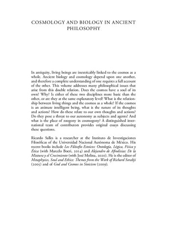 Cosmology And Biology In Ancient Philosophy From Thales To Avicenna Ricardo Salles Ed