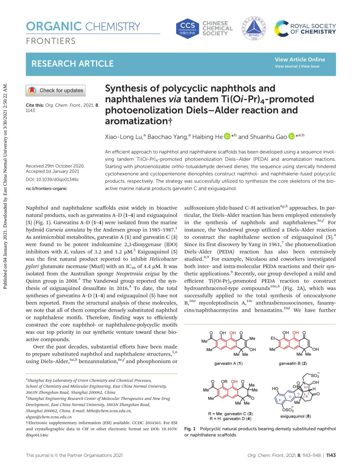 Synthesis Of Polycyclic Naphthols And Naphthalenes Via Tandem Tioipr4promoted Photoenolization Dielsalder Reaction And Aromatization Xiaolong Lu