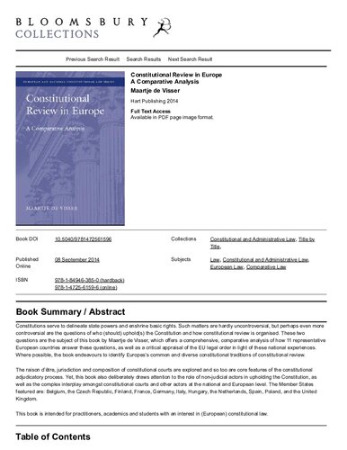 Constitutional Review In Europe A Comparative Analysis Maartje De Visser